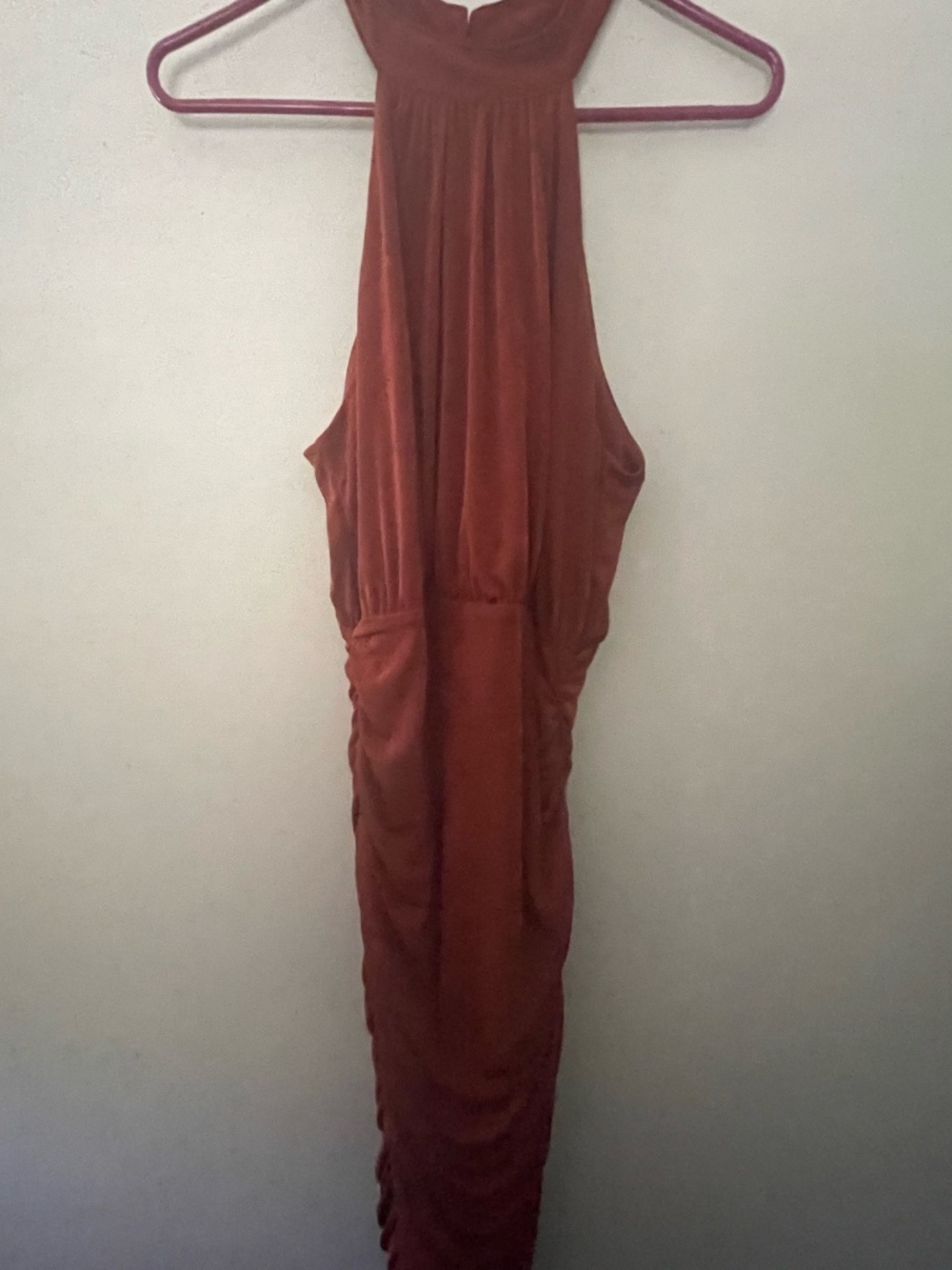 Rust Halter Ruched Dress - Picture 4 of 5